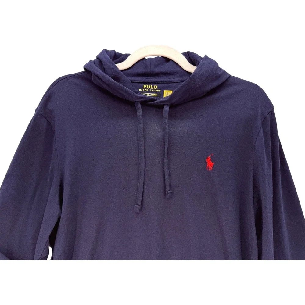 Polo Ralph Lauren Navy Hooded Long Sleeve Shirt Sz S Preppy Old Money Athleisure